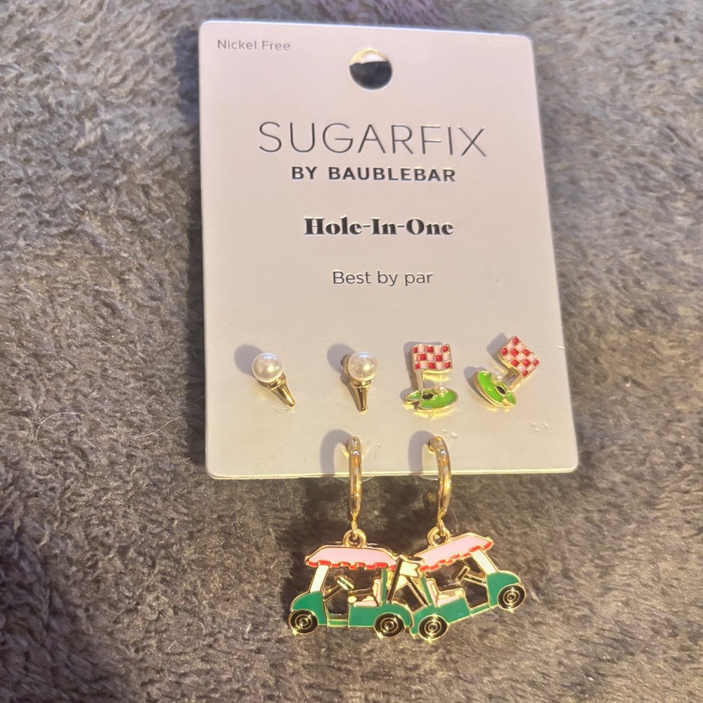 Sugarfix by BaubleBar Hole In One Golf Cart Hoop Earrings - 3 Pair Set